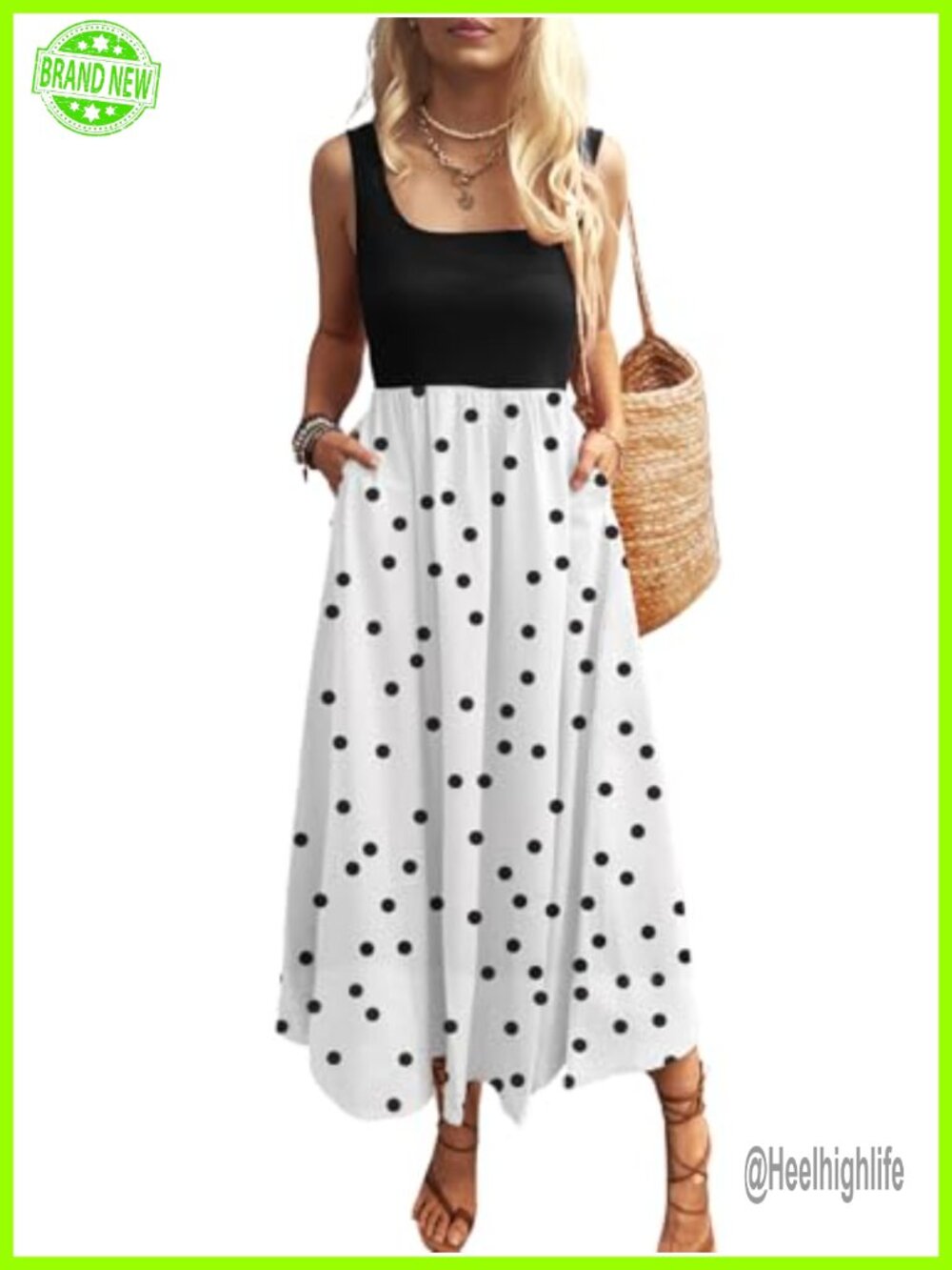 Maxi Dress Sleeveless Swing Sundress Casual Loose Tank with Pockets